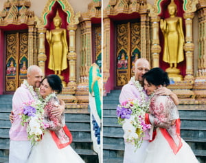 Буддийская свадьба на Самуи в Таиланде Таинство буддийской свадьбы одно из самых запоминающихся впечатлений от свадьбы в Таиланде. Под пение мантр монахи соединяют не только сердца и семьи. Не смотря на ваше вероисповедание буддийский свадебный ритуал может быть проведен для каждой пары.